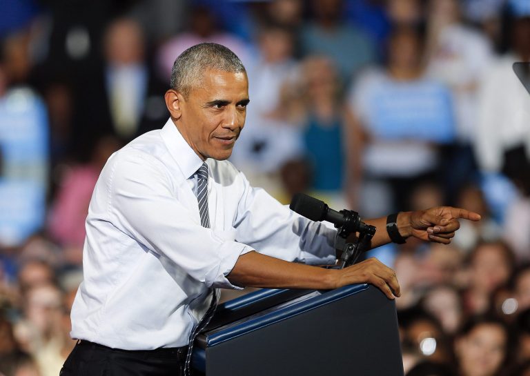 Obama unveiled four themes during his first outing for Clinton that will likely comprise his final stump speech. (AP Photo/John Bazemore)