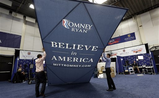 Set up for the second presidential debate at Hofstra University (AP photo)