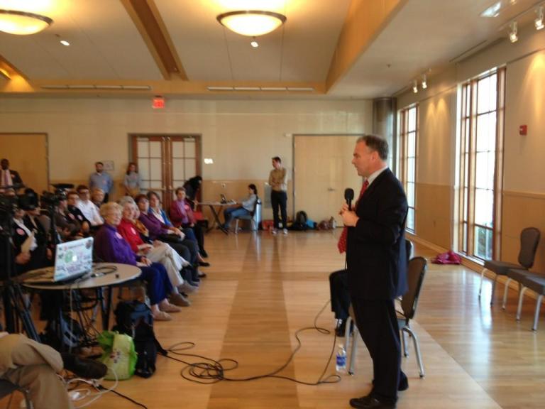 Virginia Senate candidate Tim Kaine speaks about Social Security and Medicare in Fairfax. (Steve Contorno/Examiner)