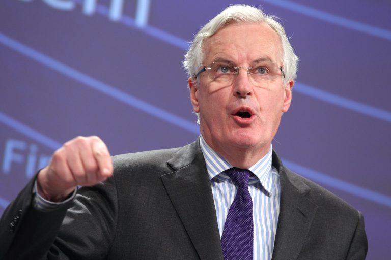 European Commissioner for Internal Market and Services Michel Barnier addresses the media at the European Commission headquarters in Brussels, Wednesday, Jan. 29, 2014. The European Union's executive arm on Wednesday presented a long-awaited financial market reform meant to defuse risk-taking by the largest banks and protect taxpayers from the potential costs of rescuing them. (AP Photo/Yves Logghe)