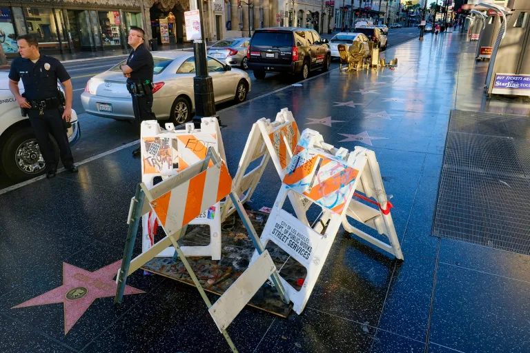 President Trump's Hollywood Walk of Fame star was vandalized again over the weekend. (AP Photo/Richard Vogel)