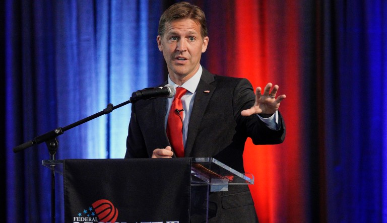 Sen. Ben Sasse, R-Neb., speaks during a legislative summit sponsored by the Omaha and Lincoln Chambers of Commerce, which was held at the Strategic Air Command & Aerospace Museum in Ashland, Neb., Thursday, Aug. 8, 2019.