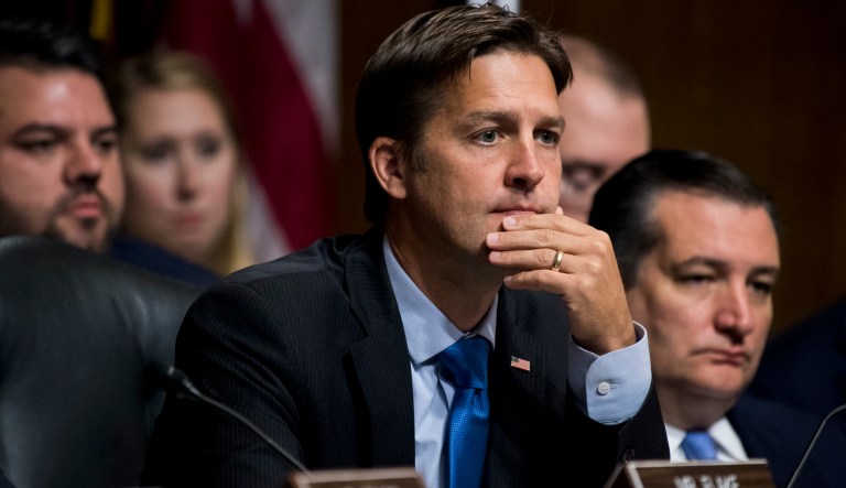 Sen. Ben Sasse, R-Neb., arrives on Capitol Hill in Washington, Friday, Jan. 31, 2020, for the impeachment trial of President Donald Trump on charges of abuse of power and obstruction of Congress. 