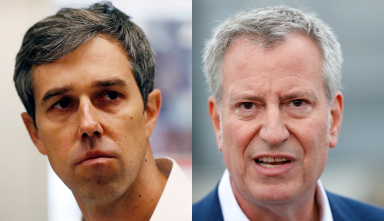 Beto O'Rourke, left, and Bill de Blasio, right.