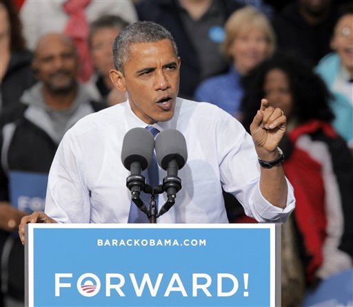 President Barack Obama speaks at a campaign rally at City Park on Wednesday, Oct. 24, 2012, in Denver. (AP Photo/Ed Andrieski)