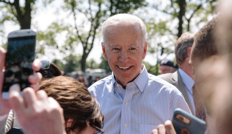 Former U.S. Vice President Joe Biden, 2020 Democratic presidential candidate, greets attendees during a campaign rally in Philadelphia, Pennsylvania, U.S., on Saturday, May 18, 2019. 