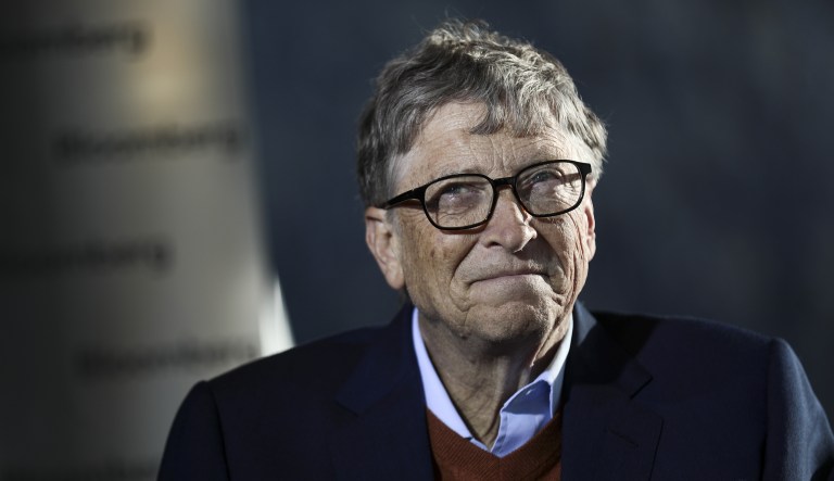 Bill Gates, billionaire and co-chair of the Bill and Melinda Gates Foundation, reacts during a Bloomberg Television interview on day two of the World Economic Forum (WEF) in Davos, Switzerland, on Wednesday, Jan. 24, 2018. World leaders, influential executives, bankers and policy makers attend the 48th annual meeting of the World Economic Forum in Davos from Jan. 23 - 26.