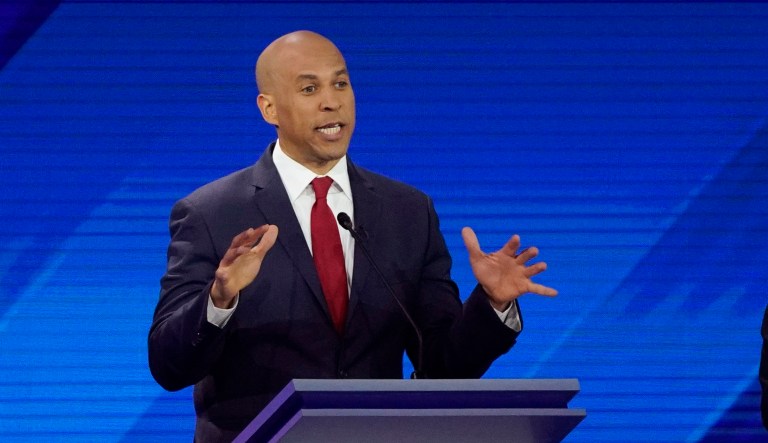 Democratic presidential candidate Sen. Cory Booker, D-N.J., answers a question Thursday, Sept. 12, 2019, during a Democratic presidential primary debate hosted by ABC at Texas Southern University in Houston.