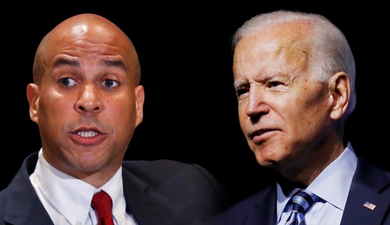 Cory Booker and Joe Biden are seen.