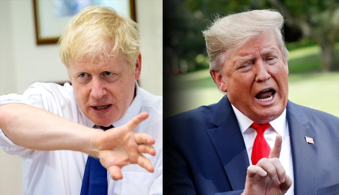 British Prime Minister Boris Johnson (left) and U.S. President Trump (right) are seen.