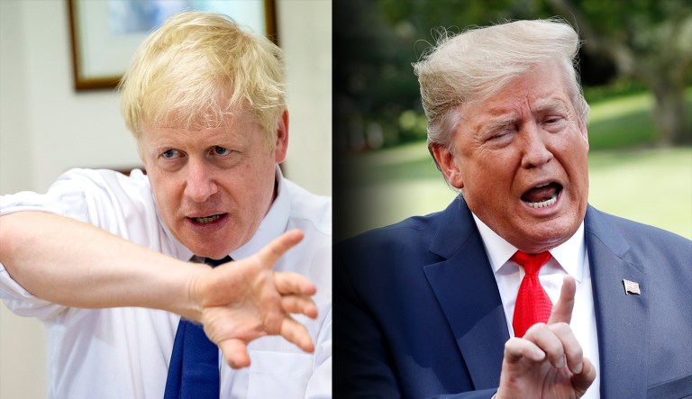 British Prime Minister Boris Johnson (left) and U.S. President Trump (right) are seen.