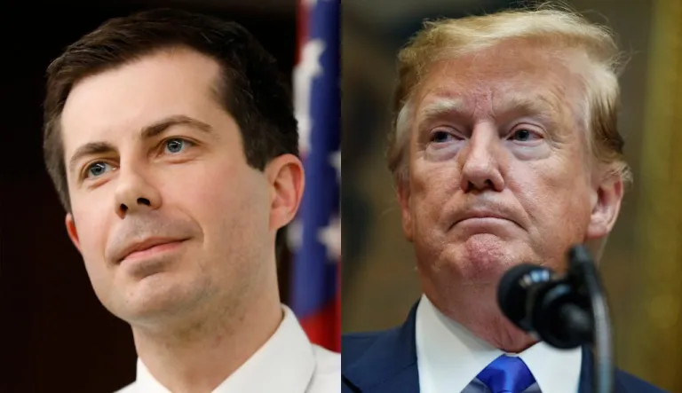 Former Secretary of Transportation Pete Buttigieg and President Donald Trump.