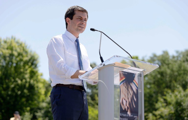 Buttigieg jabs Biden at Iowa gay pride event