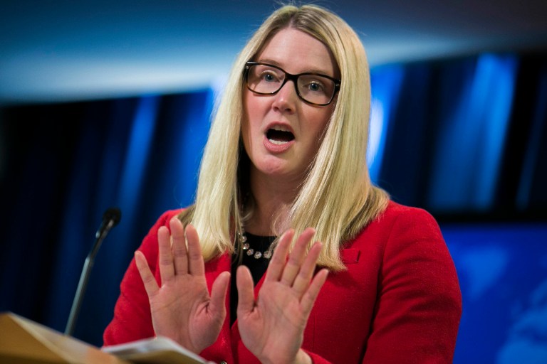 A top adviser to the secretary of state, Marie Harf said Wednesday that she is not responsible for pushing to selectively edit a State Department briefing video in 2013 to delete a discussion about the Iran nuclear agreement. (Graeme Jennings/Examiner)
