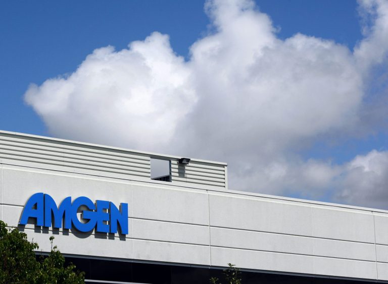 FILE - This April 20, 2010, file photo, shows an exterior view of Amgen offices in Fremont, Calif.  Biotech drugmaker Amgen Inc. reports quarterly earnings on Tuesday, July 29, 2014. (AP Photo/Paul Sakuma, file)