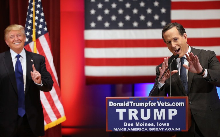 Before they were on different debate stages during the GOP primary, Rick Santorum insists that the president-elect read his book. (AP Photo/Andrew Harnik)
