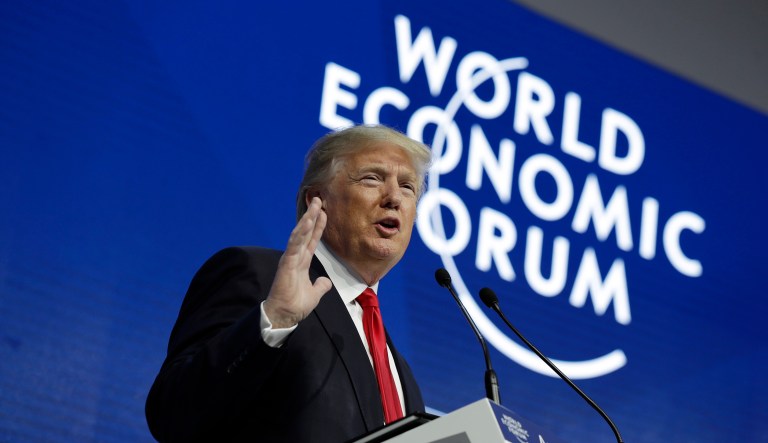 This week, President Trump travels to Davos, Switzerland for the World Economic Forum, demonstrators protest Trump's statements on immigration, and more. (AP Photo/Evan Vucci)