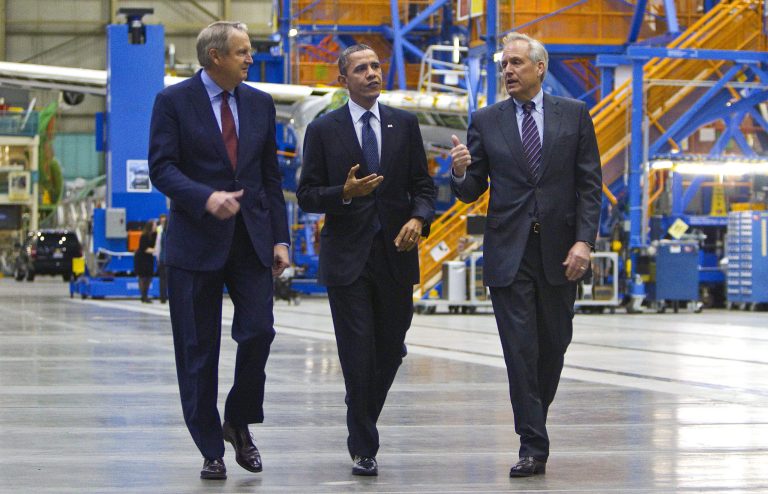 Boeing CEO James McNerney, right, said 