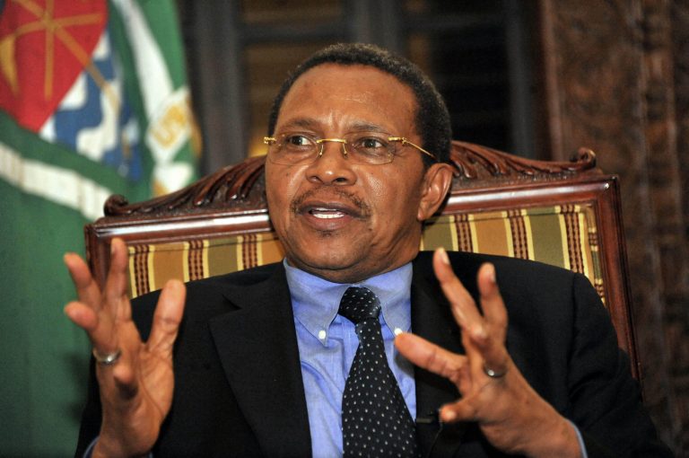In this Tuesday April 15, 2014 photo, Tanzanian President Jakaya Kikwete speaks during an interview with Associated Press in Dar es Salaam, Tanzania.The president of Tanzania is warning armed groups operating in eastern Congo to lay down their arms or risk being hunted down by Congolese and U.N. forces. (AP Photo/Khalfan Said)