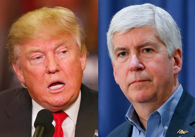 The first campaigns of Donald Trump and Michigan Gov. Rick Snyder share some similarities. (AP Photos)