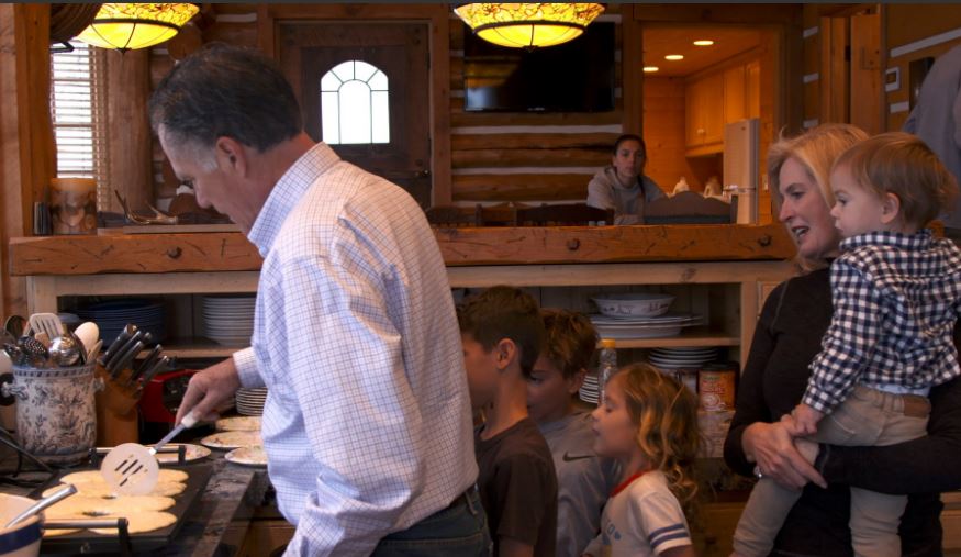 Public servant Mitt Romney serves pancakes for grandkids, woos voters