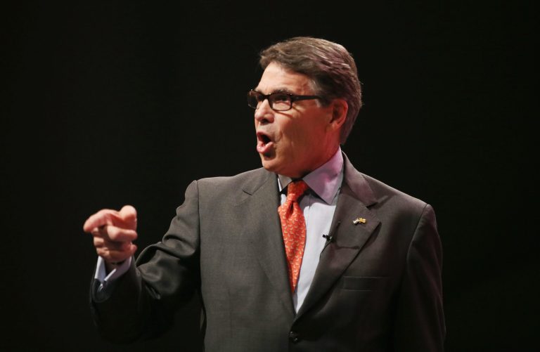 Former Texas Governor Rick Perry speaks to guests gathered at the Point of Grace Church for the Iowa Faith and Freedom Coalition 2015 Spring Kickoff on April 25, 2015 in Waukee, Iowa. (Getty Image)