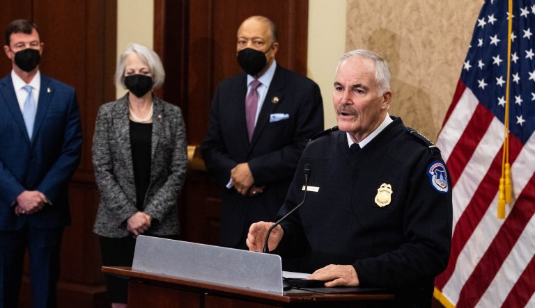U.S. Capitol Chief of Police Thomas Manger speaks during a press conference on Capitol Hill, Tuesday, January 4, 2021. (Graeme Jennings/Washington Examiner)