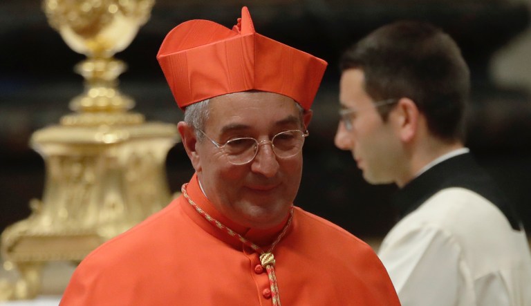 New Cardinal Angelo De Donatis leaves after being elevated during a consistory in St. Peter's Basilica at the Vatican, Thursday, June 28, 2018. Pope Francis made 14 new Cardinals during the consistory.