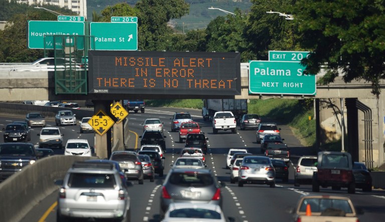 The incident occurred during a shift change at the Hawaii Emergency Management Agency on Saturday, when the worker mistakenly hit a button during a test to alert people to an inbound missile. (Anthony Quintano/Civil Beat via AP)