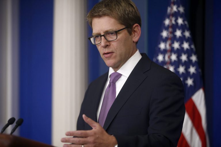 White House press secretary Jay Carney speaks at the daily press briefing in the Brady Press Briefing Room of the White House in Washington, Monday, Oct. 28, 2013, where he took questions on intelligence gathering of world leaders, including German Chancellor Angela Merkel. (AP Photo/Charles Dharapak)