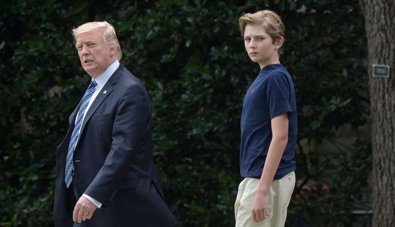 President Trump joked that his underage son, Barron Trump, could be the next person to be accused of working with the Russians to win the election. (AP Photo/Susan Walsh)
