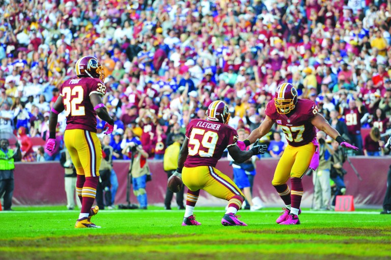 Larry French/Getty Images
Linebacker Lorenzo Alexander had a fumble recovery, one of three Redskins takeaways, during Sunday's win over Minnesota.