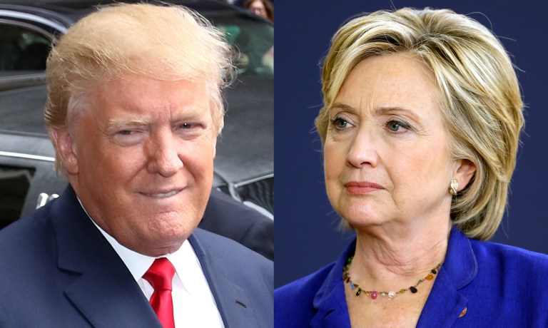 Hillary Clinton's campaign team punched back Friday evening against Donald Trump musing about what might happen if the Democratic nominee's security detail willingly disarmed itself. (Photo by Greg Allen/Invision/AP)