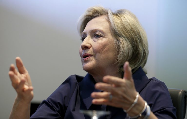 Democratic presidential candidate Hillary Clinton speaks during an interview with the Associated Press. Clinton says she does not need to apologize for using a private email account and server. (AP Photo/Charlie Neibergall)