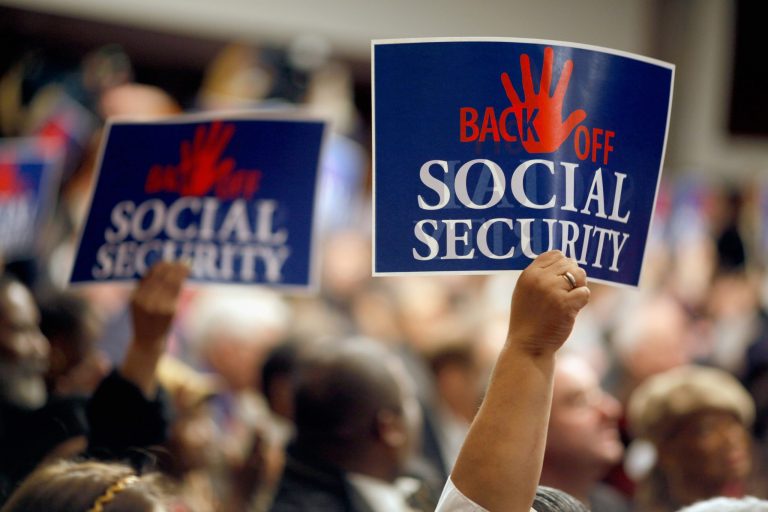 Social Security supporters attend a rally in the Dirksen Senate Office Building on Capitol Hill.