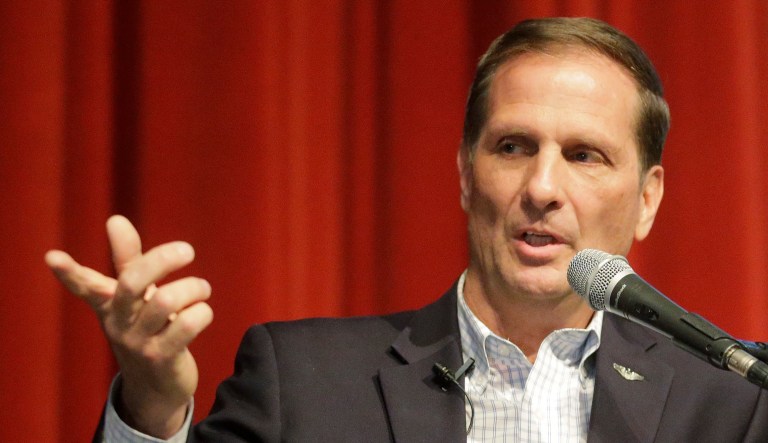 Republican Rep. Chris Stewart of Utah speaks during a town hall meeting, March 31, 2017, in Salt Lake City.