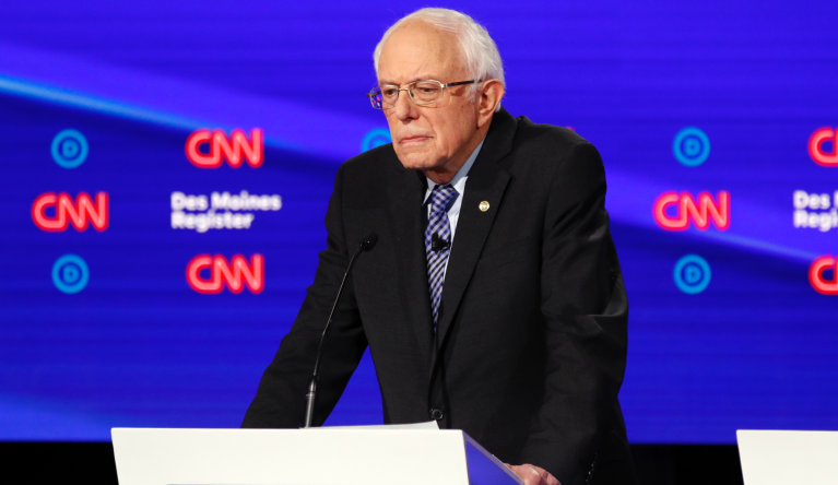 Democratic presidential candidate Sen. Bernie Sanders, I-Vt., listens Tuesday, Jan. 14, 2020, during a Democratic presidential primary debate hosted by CNN and the Des Moines Register in Des Moines, Iowa. (AP Photo/Patrick Semansky)