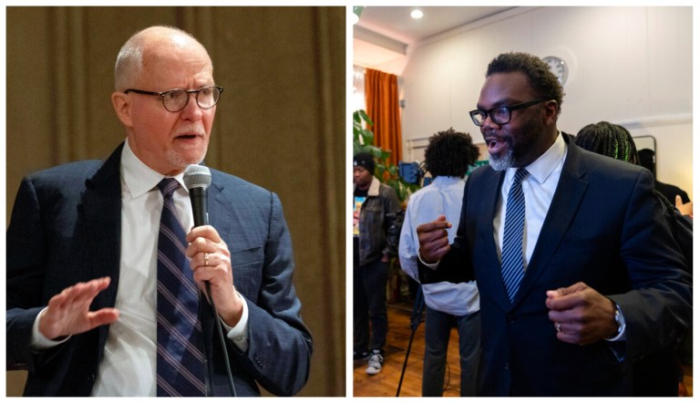 Paul Vallas and Brandon Johnson, candidates for the mayor of Chicago in 2023.