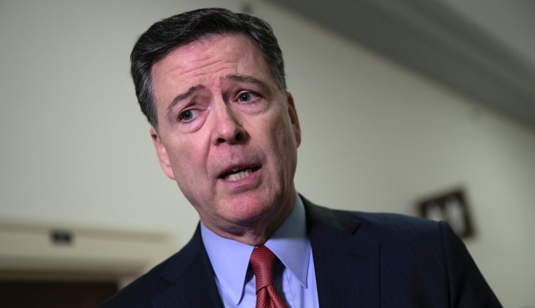 Former FBI Director James Comey speaks to reporters on Capitol Hill after testifying a second time to the GOP-led House Judiciary and Oversight Committees in their probe of conduct by federal law enforcement officials in the investigation of President Trumpâs alleged Russia ties, and Hillary Clintonâs emails, in Washington, Monday, Dec. 17, 2018. 