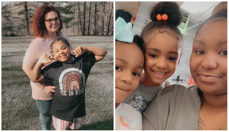 Left: Danielle and her daughter, who lived at the Paul Stefan Foundation; Right: Shawnte Mallory with two of her daughters, who lived at Mary's Shelter in Virginia.