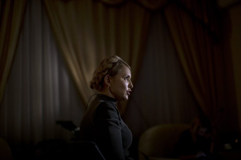 Former Ukrainian Prime Minister Yulia Tymoshenko poses for a photo during an interview with the Associated Press in Kiev, Ukraine, Wednesday, March 5, 2014. Tymoshenko says the West must force Russia to withdraw troops from the Crimean peninsula and that Ukraine should not agree to any compromises with Russia.  (AP Photo / Emilio Morenatti)