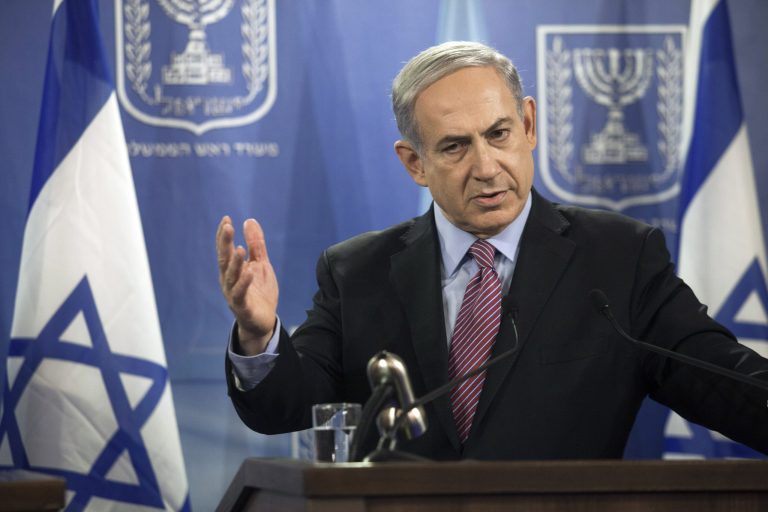 FILE - In this Tuesday, July 22, 2014, file photo, Israeli Prime Minister Benjamin Netanyahu speaks during a joint news conference with United Nations Secretary-General Ban Ki-moon in Tel Aviv, Israel, regarding the Israel-Hamas war. A day after the Islamic State group, also known as ISIS, posted the video of American journalist James Foley's killing, Netanyahu debuted his latest catchphrase: 