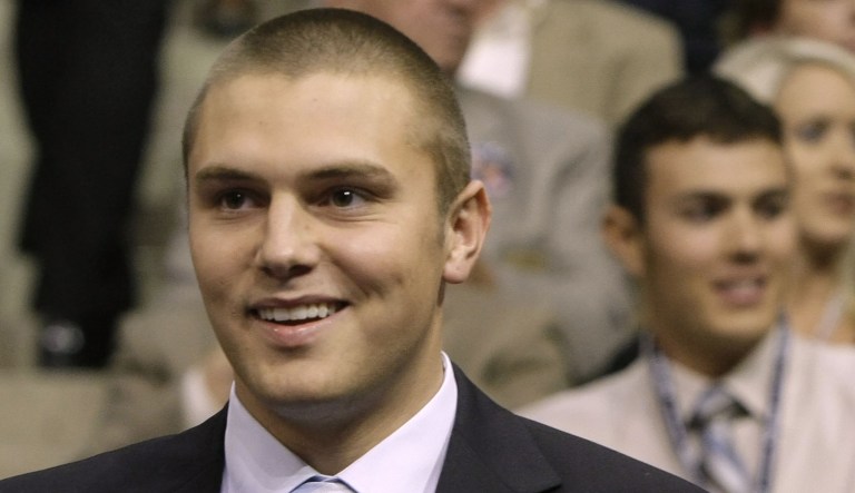 Former Alaska Gov. Sarah Palin called the police on her son Track Palin Saturday night, after she said he violently attacked his father, her husband. (AP Photo/Charles Rex Arbogast)