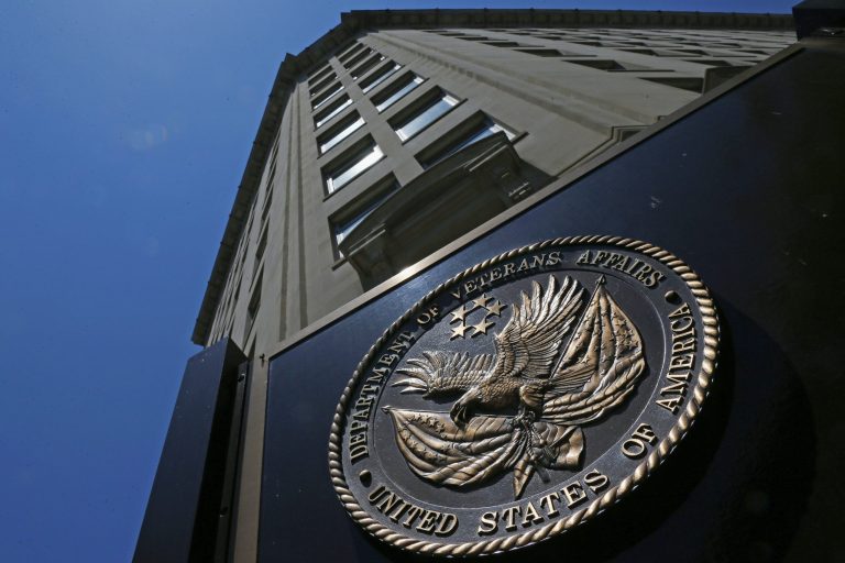 The seal affixed to the front of the Department of Veterans Affairs building in Washington, Friday, June 21, 2013. (AP Photo/Charles Dharapak)