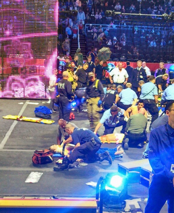 Acrobats fall during Ringling Bros. circus stunt
