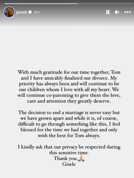 Gisele Bundchen divorce statement