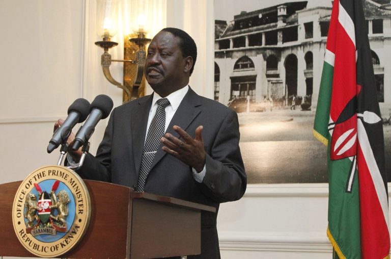   Kenyan Prime Minister, Raila Odinga, gestures as he addresses the foreign journalists in Nairobi, Kenya, Tuesday, June 12, 2012. Odinga said that Kenyan forces are preparing for a 