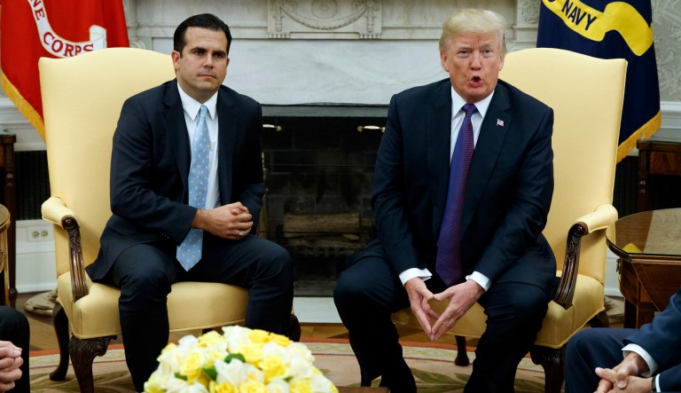 President Trump, during a meeting with Gov. Ricardo Rossello of Puerto Rico, said he'd rate the federal response as 