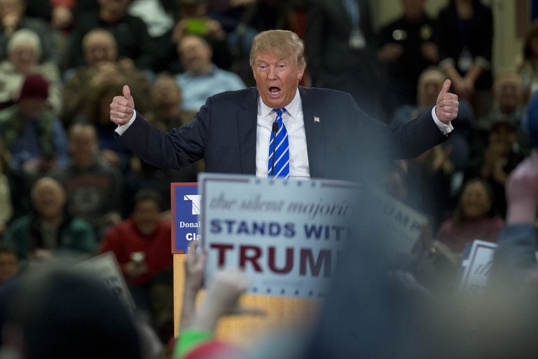 This is the second time in less than two weeks Trump has taken to Twitter to promote a poll that shows Clinton in the lead. (Andrew Harrer/Bloomberg, File)