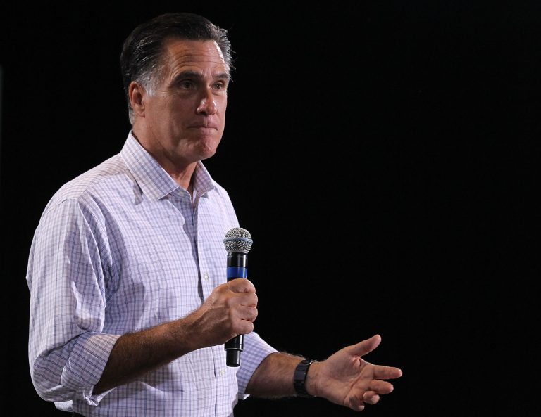 TOLEDO, OH - SEPTEMBER 26:  Republican U.S. presidential candidate Mitt Romney speaks during a campaign rally at SeaGate Convention Centre September 26, 2012 in Toledo, Ohio. Romney continued his two-day 